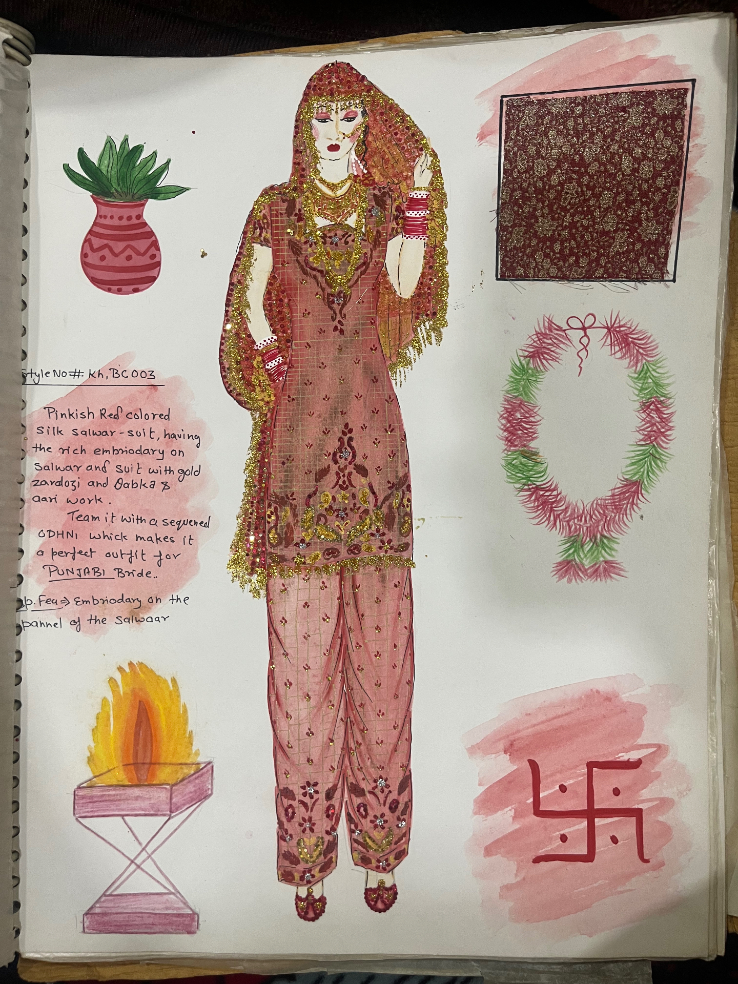 Lipika Chadda sketch for a pink Punjabi bridal look